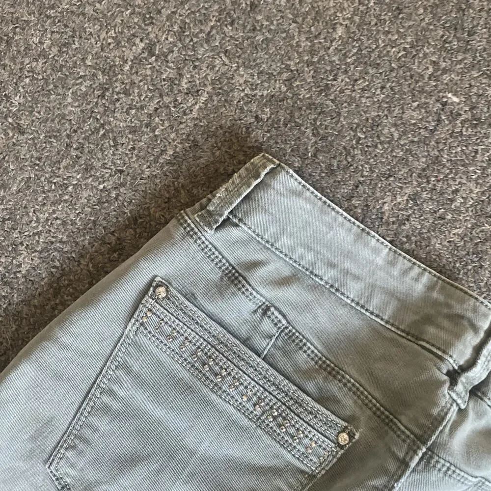 CC2 White House Black Market Women's Sage Green Skinny Crop Moto Zipper Sz 6R